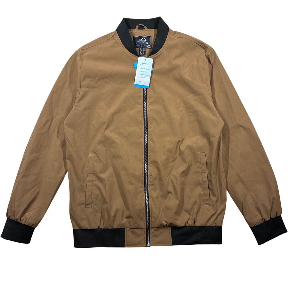 Nylon Jacket Bomber Jacket Medium Brown/Black Full Zip Lined Outdoor NEW